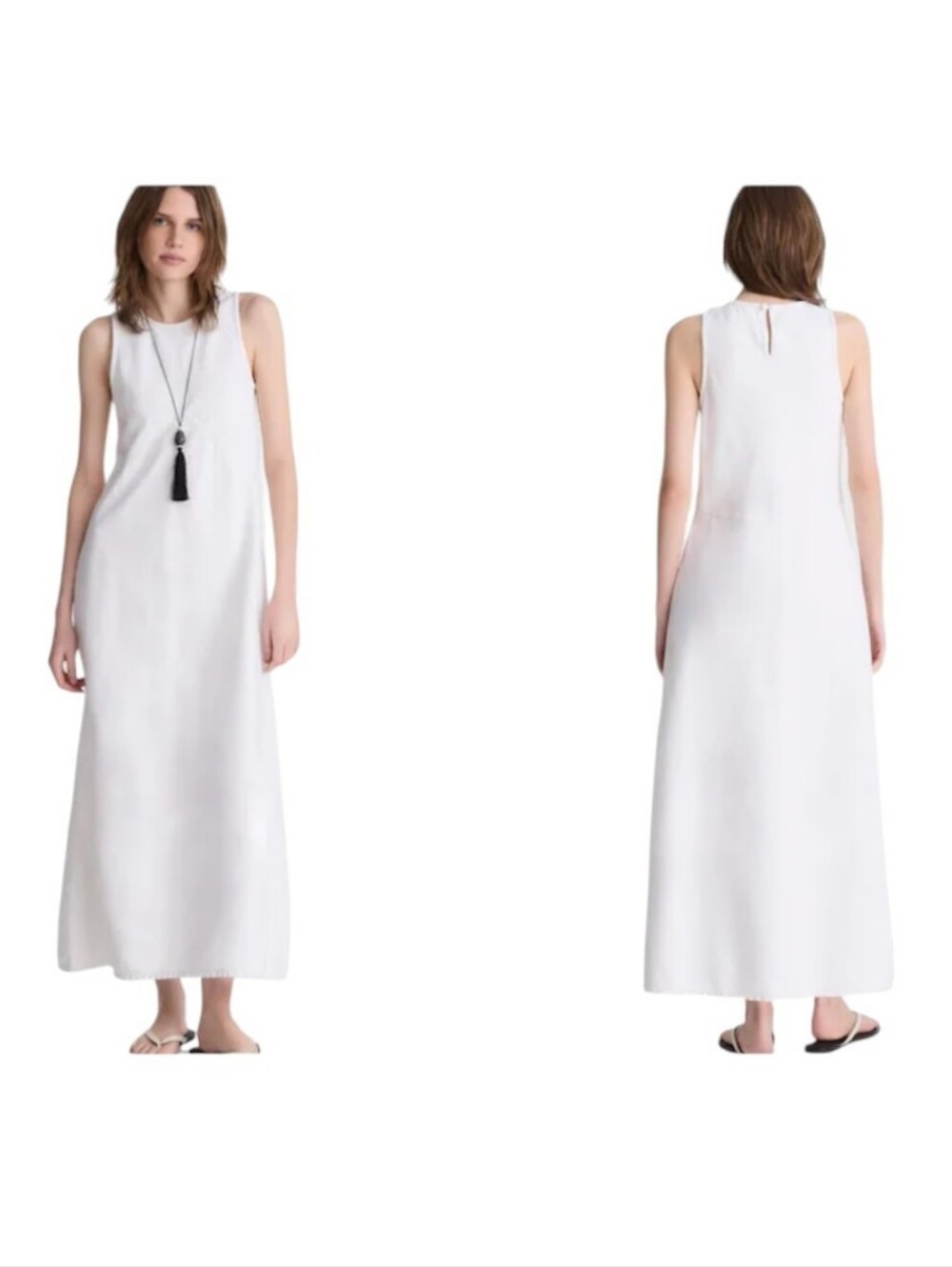 NWT Madewell Denim Seamed Maxi Dress Tile White Airy Cotton Blend Size 2